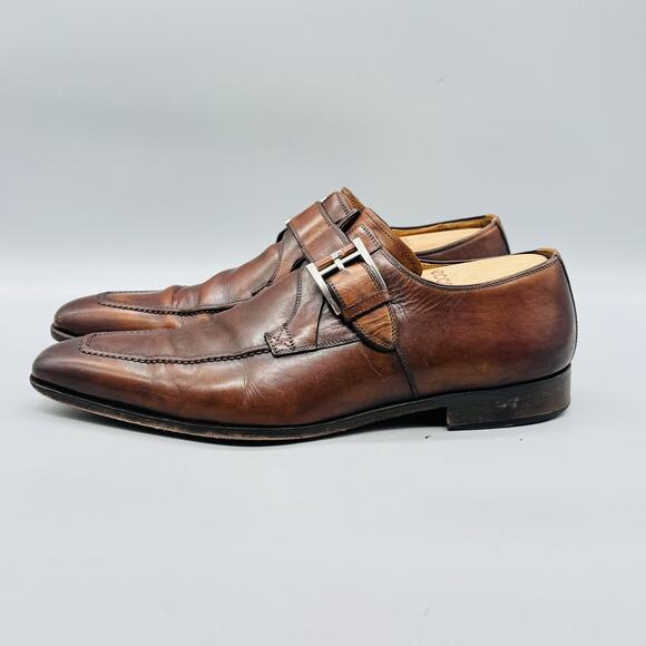 Magnanni Shoes Mens 9.5 Brown Leather Monk Strap Loafers Dress Apron Toe Classic main image 11